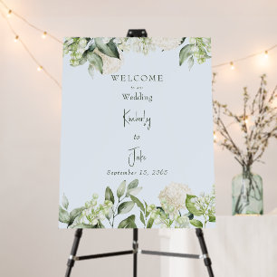 Icy Blue White Hydrangea Wedding Welcome Foam Board