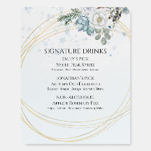 Icy Blue Winter Floral Gold Signature Drinks Sign