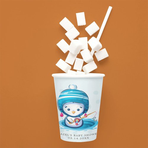 Icy Blue Winter Penguin Baby Shower Paper Cup 