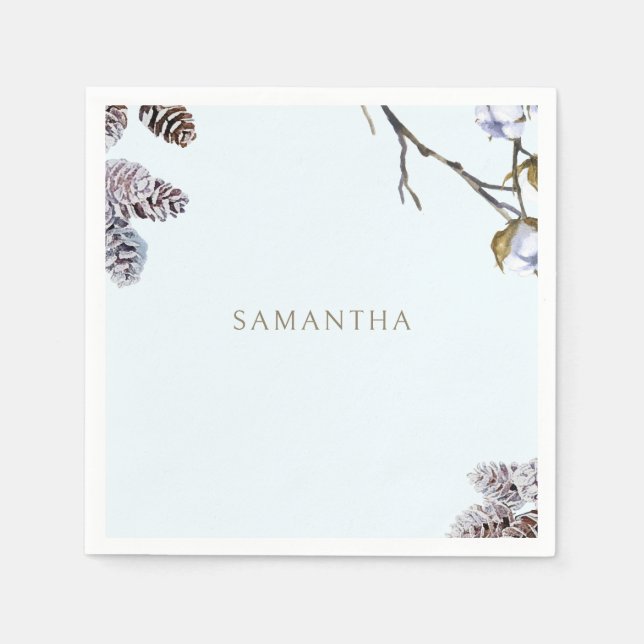 Icy Blue Winter Personalized Shower Cocktail Napkins (Front)