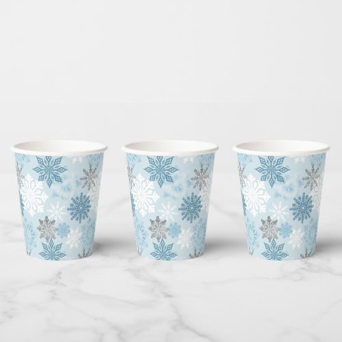 Icy Blue Winter Snowflakes Paper Cups