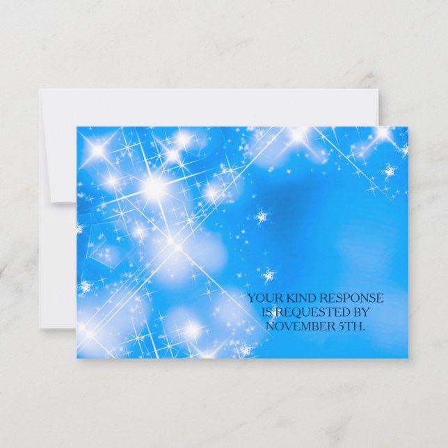 Icy Blue Winter Stars Formal Wedding RSVP Card (Front)