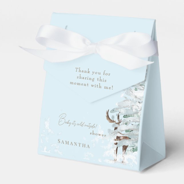 Icy Blue Woodland Baby it's Cold Outside Favor Boxes (Front Side)