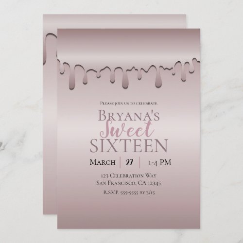 Icy Blush Rose Gold Pink Drip Sweet 16 Sixteen Invitation