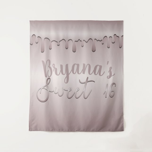 Icy Blush Rose Gold Pink Drip Sweet 16 Sixteen Tapestry (Front)