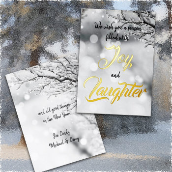 Icy Branches Joy N Laughter Christmas Flat Card by holiday_store at Zazzle