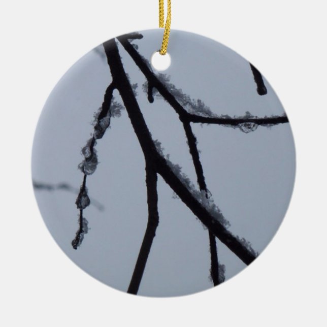 Icy Branches Winter Nature Photography Ceramic Ornament (Front)