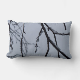 Icy Branches Winter Nature Photography Lumbar Pillow