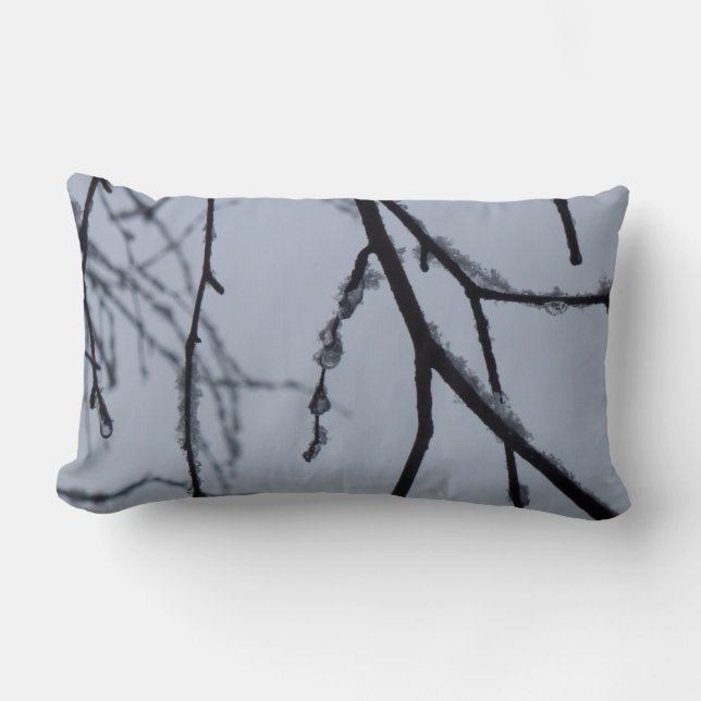 Icy Branches Winter Nature Photography Lumbar Pillow (Front)