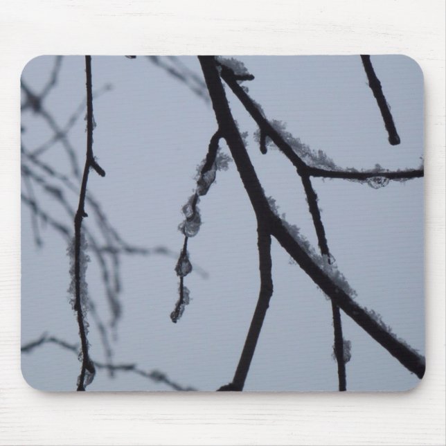 Icy Branches Winter Nature Photography Mouse Pad (Front)