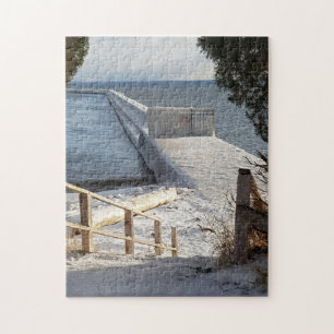 Icy Breakwall Lake Superior Marquette Michigan Jigsaw Puzzle