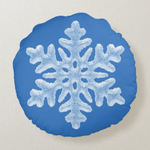Icy Cool Blue Frozen Snowflake Winter Christmas Round Pillow