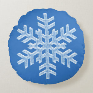 Icy Cool Blue Frozen Snowflake Winter Christmas Round Pillow