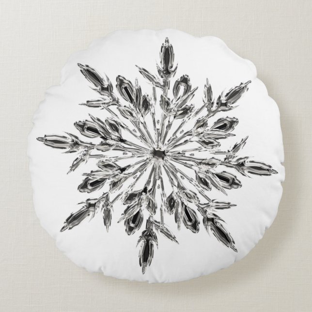 Icy Crystal Snowflake Round Pillow (Front)