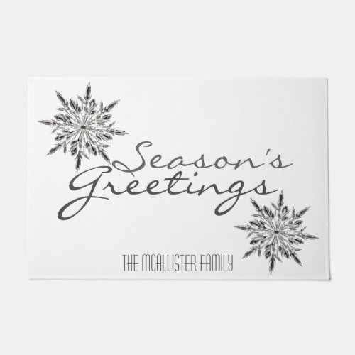 Icy Crystal Snowflakes Seasons Greetings Custom Doormat