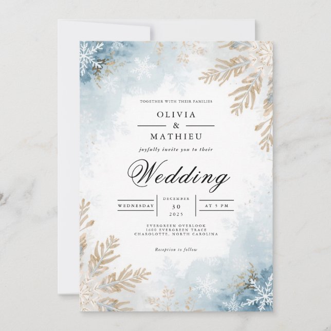 Icy Frost Botanical Romance Wedding Invitation (Front)