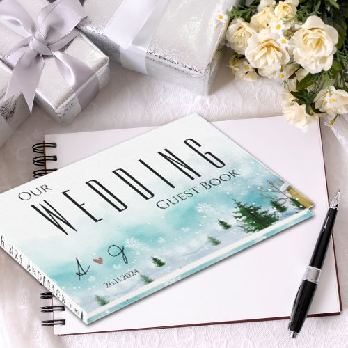 Icy Frosty Blue Hues Snowy Winter Wedding Guest Book