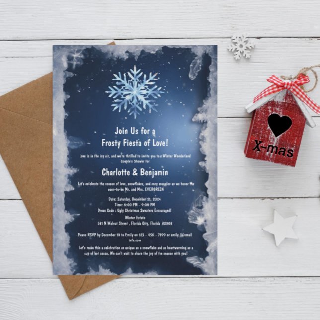 Icy frosty Winter Snowflake Couple Shower  Invitation (Creator Uploaded)