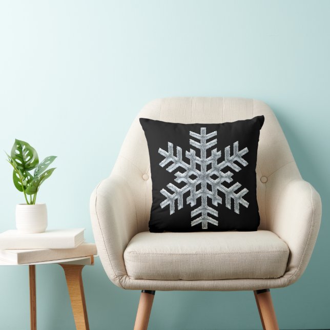 Icy Frozen Snowflake Luxury Black Winter Christmas Throw Pillow (Chair)