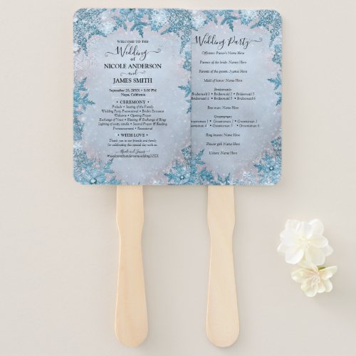 Icy Frozen Snowflakes Winter Wonderland Wedding Hand Fan