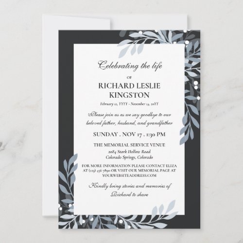 Icy Gray Greenery  White Berries Life Celebration Invitation