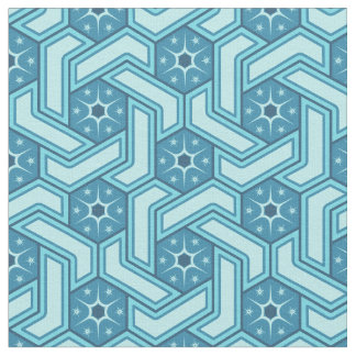 Icy Hexagon Pattern with Snowflakes Fabric