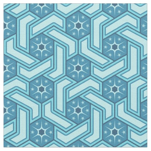 Icy Hexagon Pattern with Snowflakes Fabric