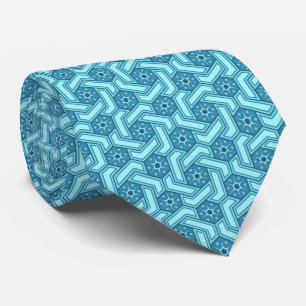 Icy Hexagon Pattern with Snowflakes Neck Tie