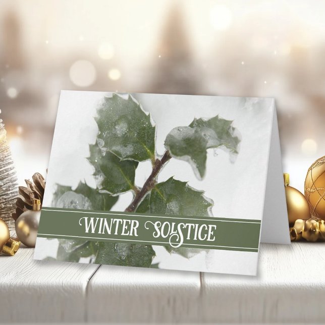 Icy Holly Leaves Happy Winter Solstice  Card (Creator Uploaded)