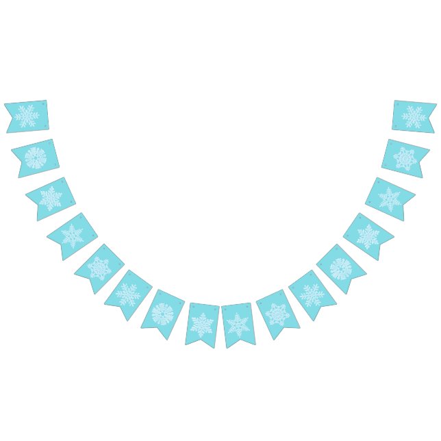Icy Light Blue Frozen Winter Snowflakes Christmas Bunting Flags (All)