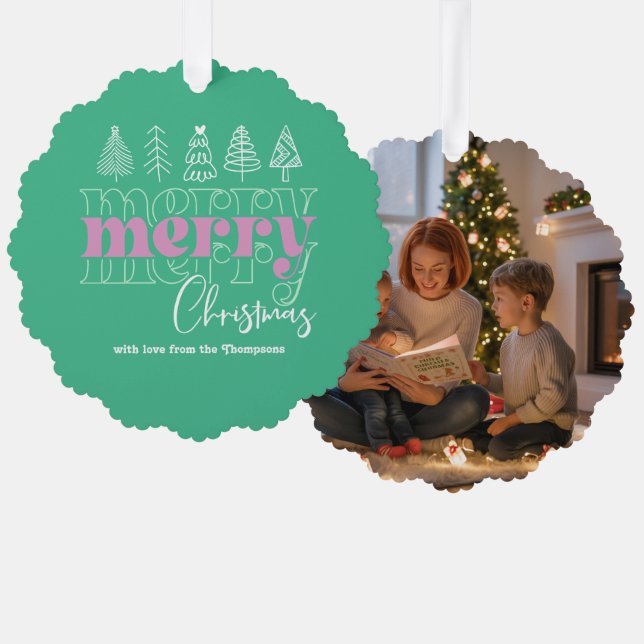 Icy Mint Scribbles Merry Christmas Keepsake Ornament Card (Front/Back)