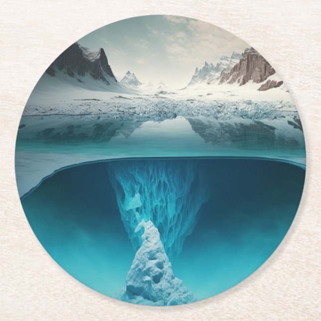 Icy Mountain View Round Paper Coaster (Front)