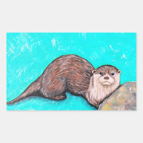 Icy Otter Painting Rectangular Sticker