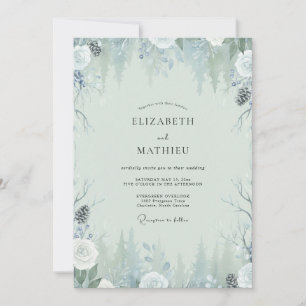 Icy Pinecone Winter Eucalyptus Wedding Invitation