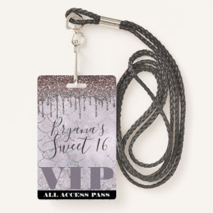 Icy Pink Glitter Drip Mermaid Sweet 16 VIP Pass Badge