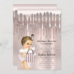 Icy Pink Rose Diamond Glitter Drip Baby Shower Invitation