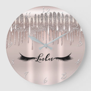 Icy Pink Rose Gold Diamond Glitter Drip Lashes Large Clock