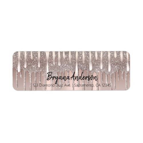 Icy Pink Rose Gold Diamond Glitter Drip Sweet 16 Label