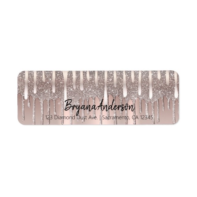 Icy Pink Rose Gold Diamond Glitter Drip Sweet 16 Label (Front)