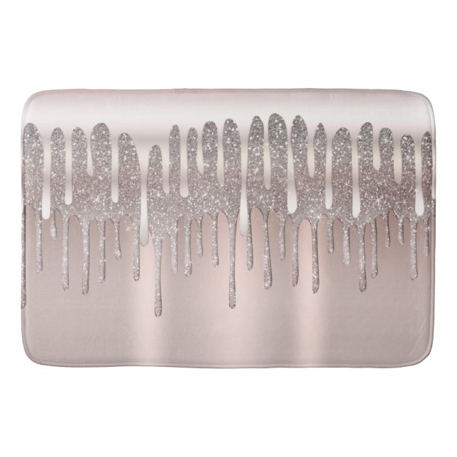 Icy Pink Rose Gold Diamond Glitter Sparkle Drip Bath Mat (Front)