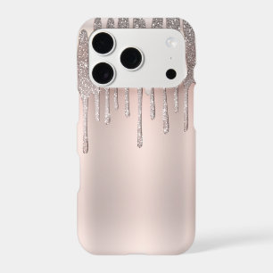 Icy Pink Rose Gold Diamond Glitter Sparkle Drip iPhone 17 Pro Case