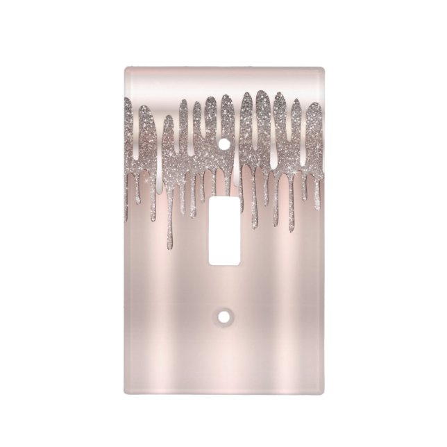 Icy Pink Rose Gold Diamond Glitter Sparkle Drip Light Switch Cover (Front)