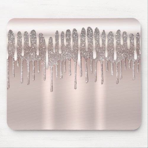 Icy Pink Rose Gold Diamond Glitter Sparkle Drip Mouse Pad