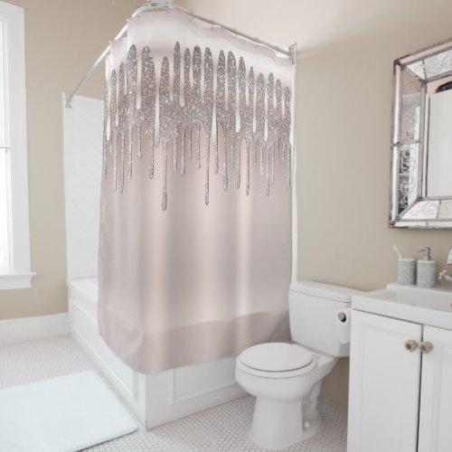 Icy Pink Rose Gold Diamond Glitter Sparkle Drip Shower Curtain