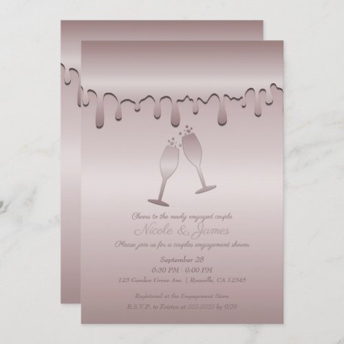 Icy Pink Rose Gold Toast Glasses Engagement Party Invitation