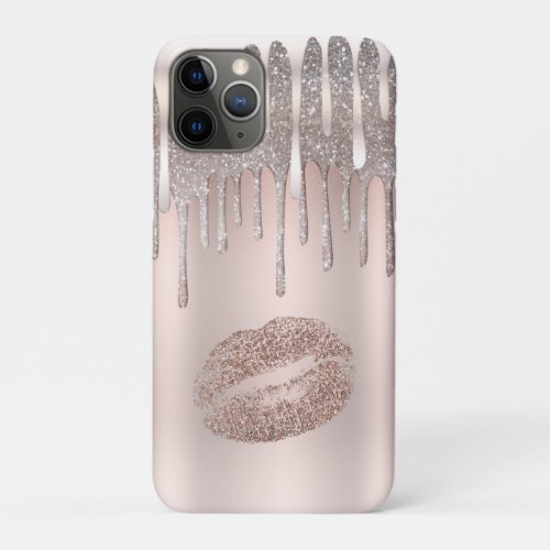 Icy Pink Silver Lips Diamond Glitter Sparkle Drip iPhone 11 Pro Case