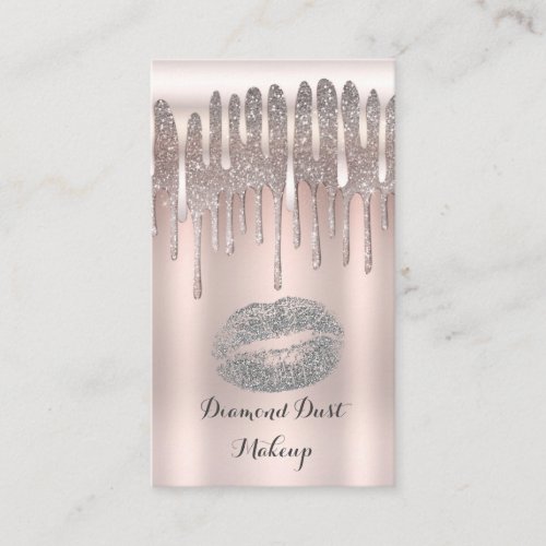 Icy Pink Silver Lips Kiss Diamond Glitter Drip Business Card