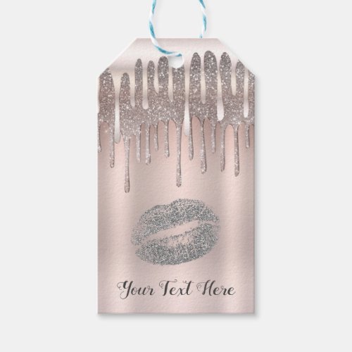 Icy Pink Silver Lips Kiss Diamond Glitter Drip Gift Tags