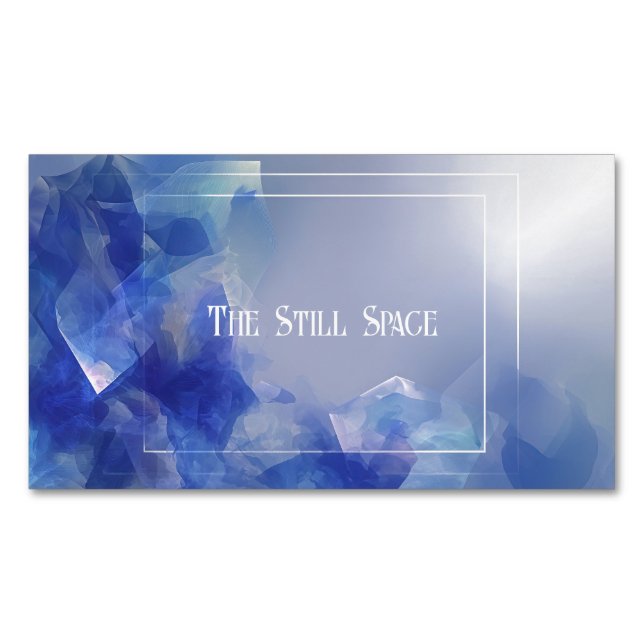 Icy Sapphire Abstract Geometric Crystal Business Card Magnet (Front)