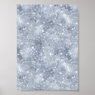 Icy Silver Frost Glitter White Glitter Pattern Poster